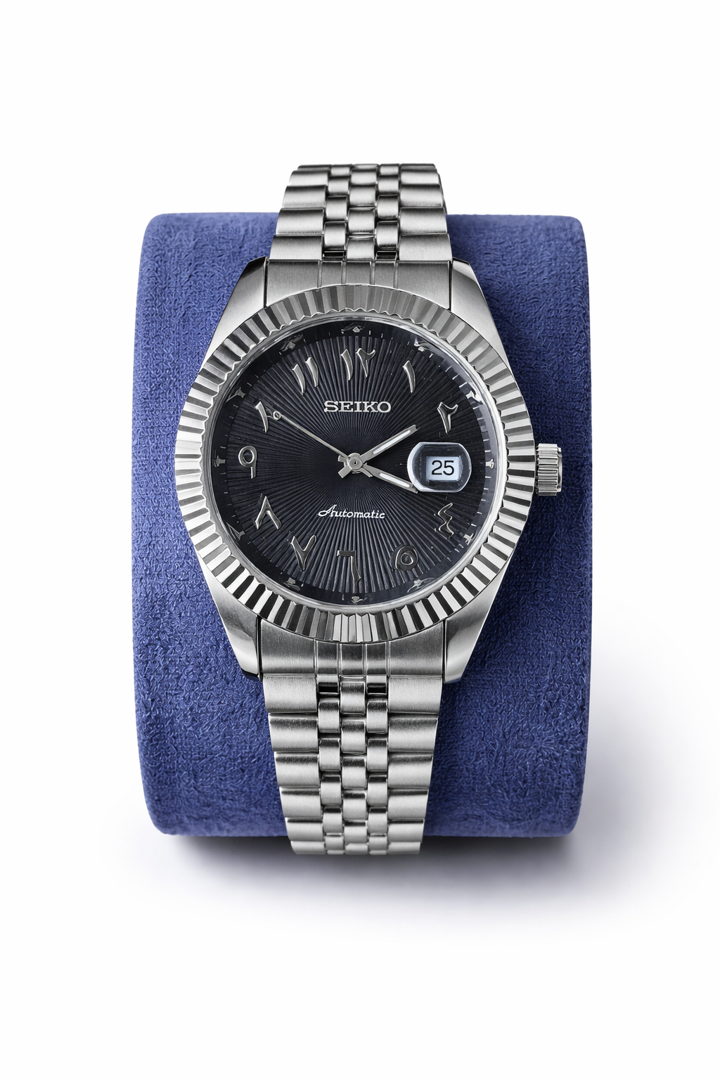 Custom Mod Black Dial Automatic Watch – Fluted Bezel